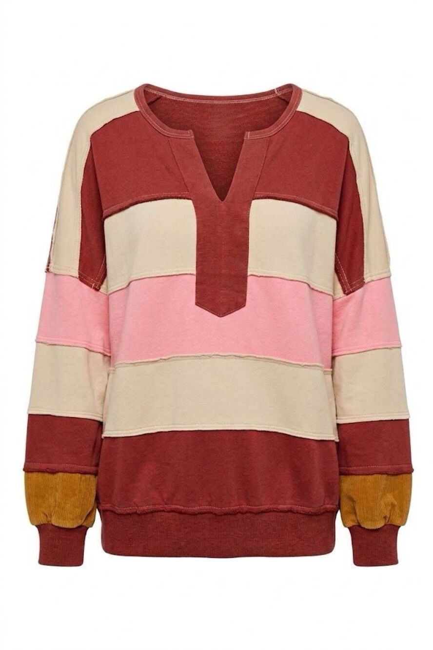 Easel Red Rugby Oversized Horizontal Striped Color Block Pullover NWT
